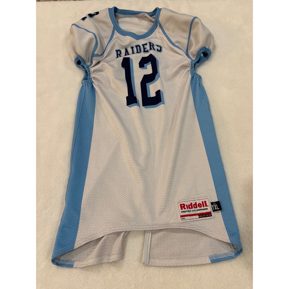 Riddell Raiders 12 Youth Football Jersey White Blue Mesh Size YXL Kids Athletic